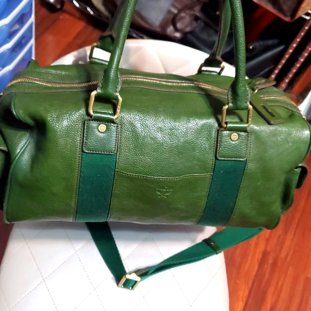 MCM Olive Green Leather Travel Bag - Picture 9 of 17